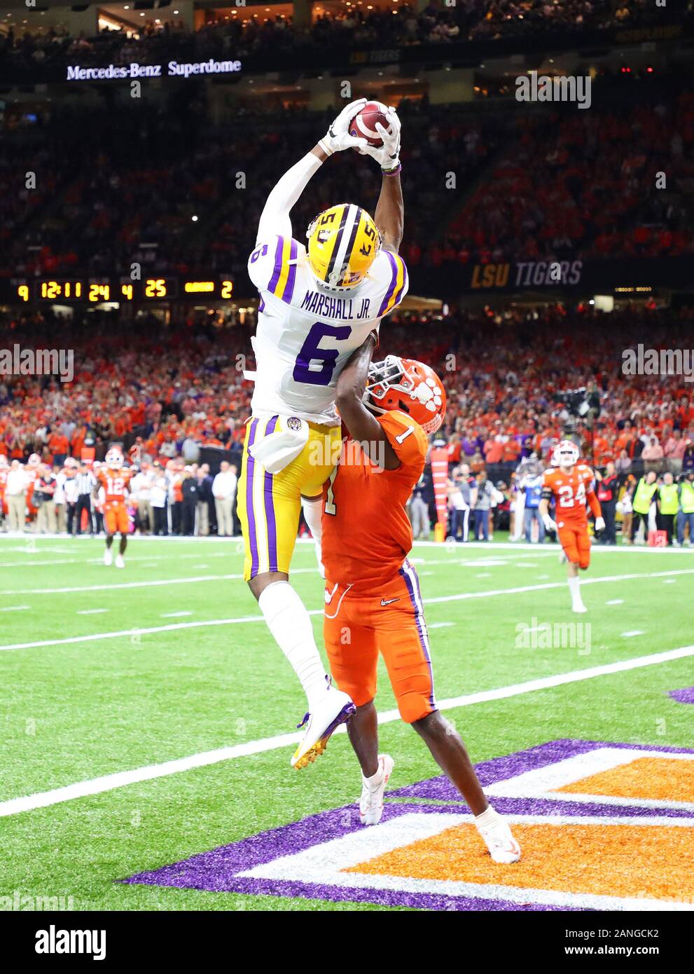 Terrace Marshall Jr. #6 of the LSU Tigers celebrates scoring a