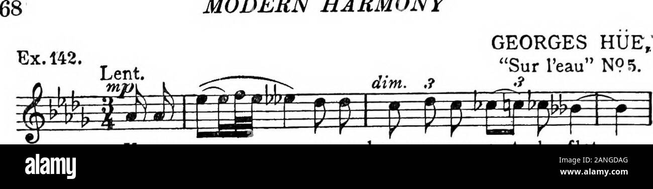 Modern harmony, its explanation and application . Xa . bas dans un ciel de  tur.quoi . se Ex. 141. Assez lente et tres calme. I tf M- GEORGES HUE,Croquis  dOrient, N? 1. ^ ^ ^