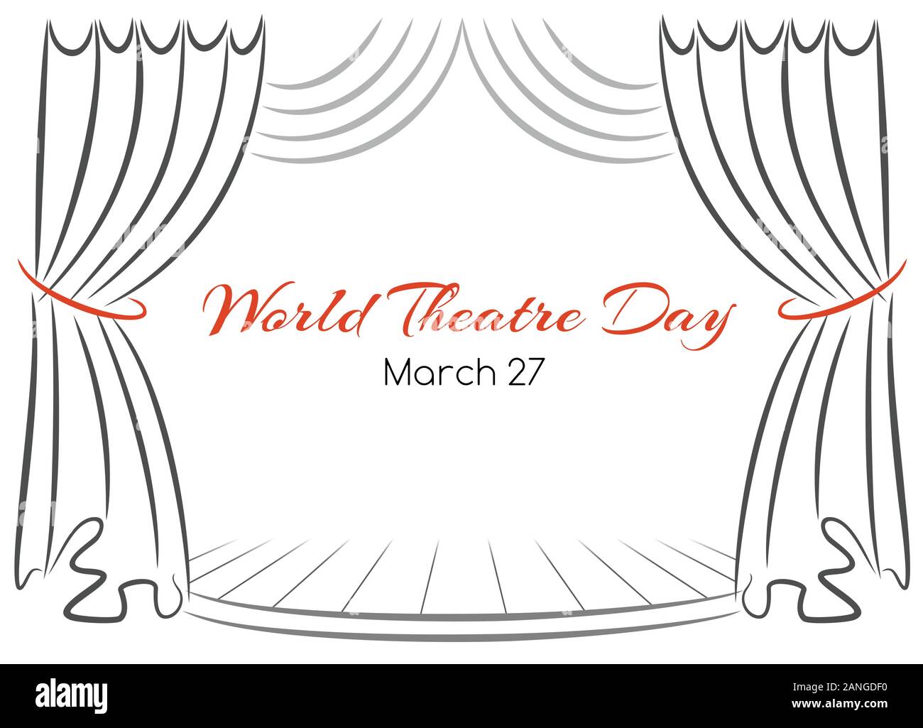 World theatre day card with curtains and scene Stock Vector