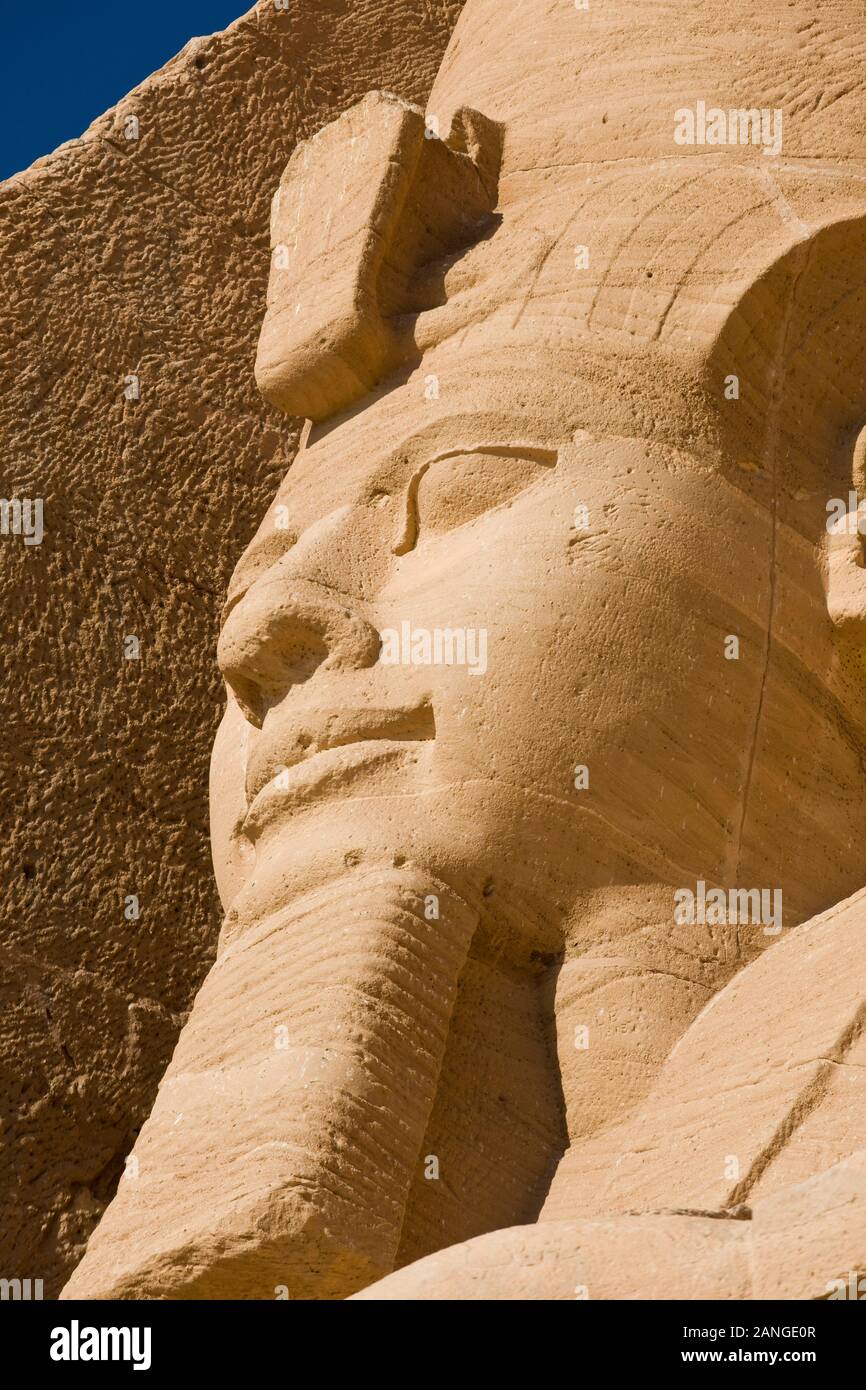 Statue of Ramesses II, at the Great Temple, Abu Simbel temples, Nubian Monuments, Aswan Governorate, Egypt, North Africa, Africa Stock Photo