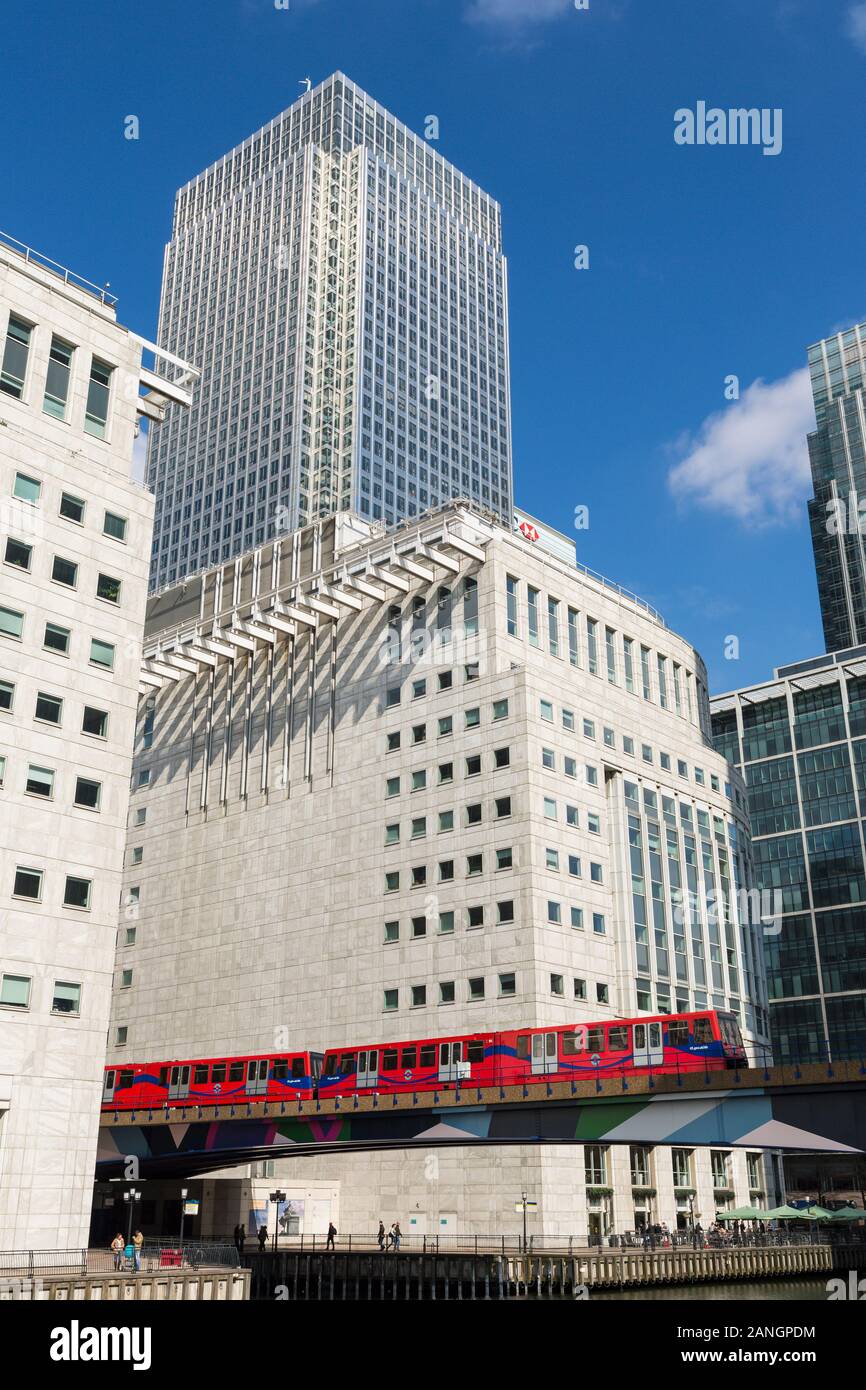 Dockland light railway, Canary Wharf, London, England Stock Photo