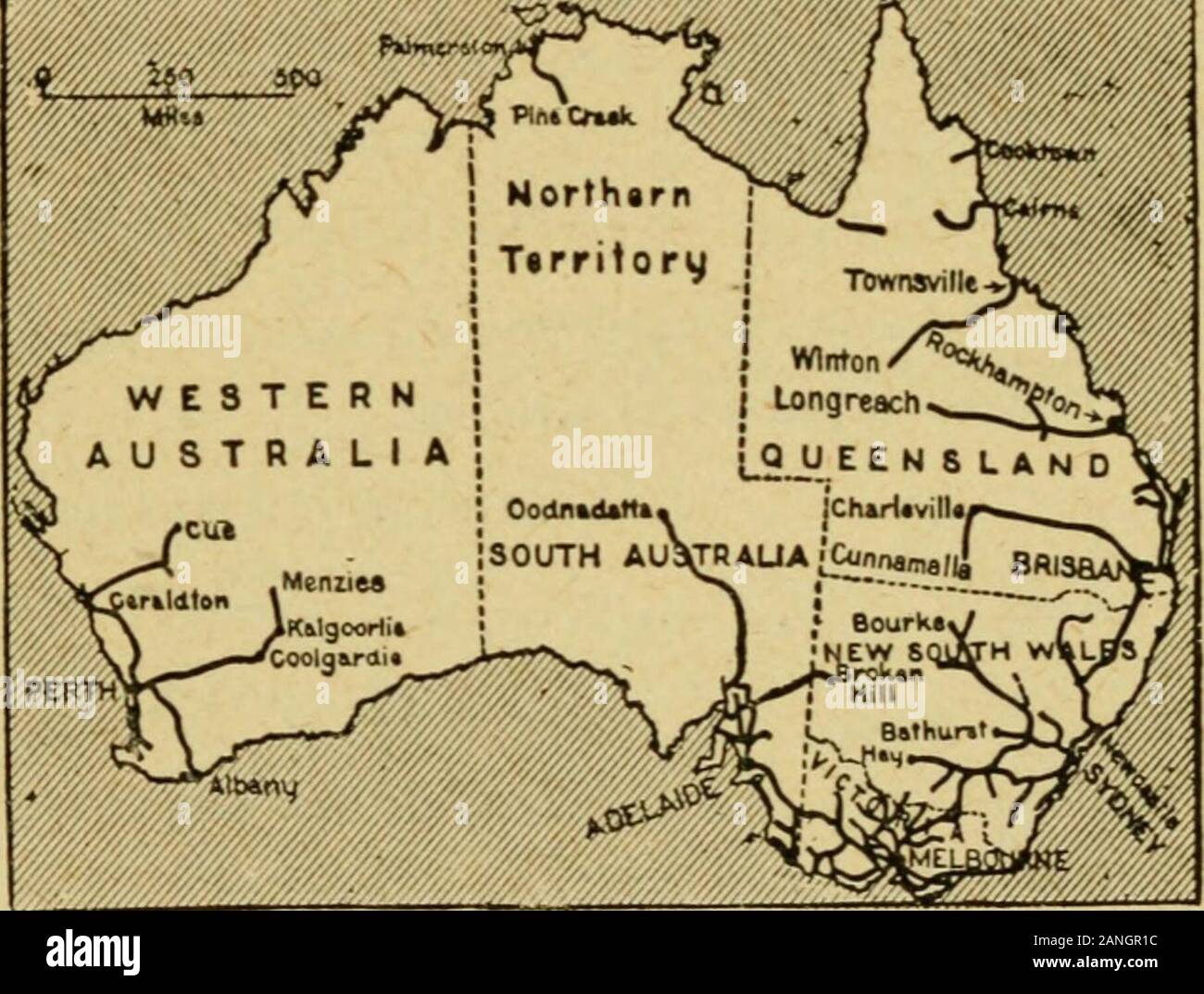 The international geography . te province of Port Phillip, and on the lower Yarra, where Melbourne now stands. In 1836 explorations thence to the west and north revealed the rich volcanic district of Australia Felix—as it was then called. Adelaide, the capital of the independent colony of South Australia, was founded in 1836, and thenceforth exploration in the centre and the west proceeded rapidly. A further impulse to occupation and settlement was given by the influx of population that resulted from the discovery of gold in 1851-52. Greys explorations on the west coast; Eyres journey round th Stock Photo