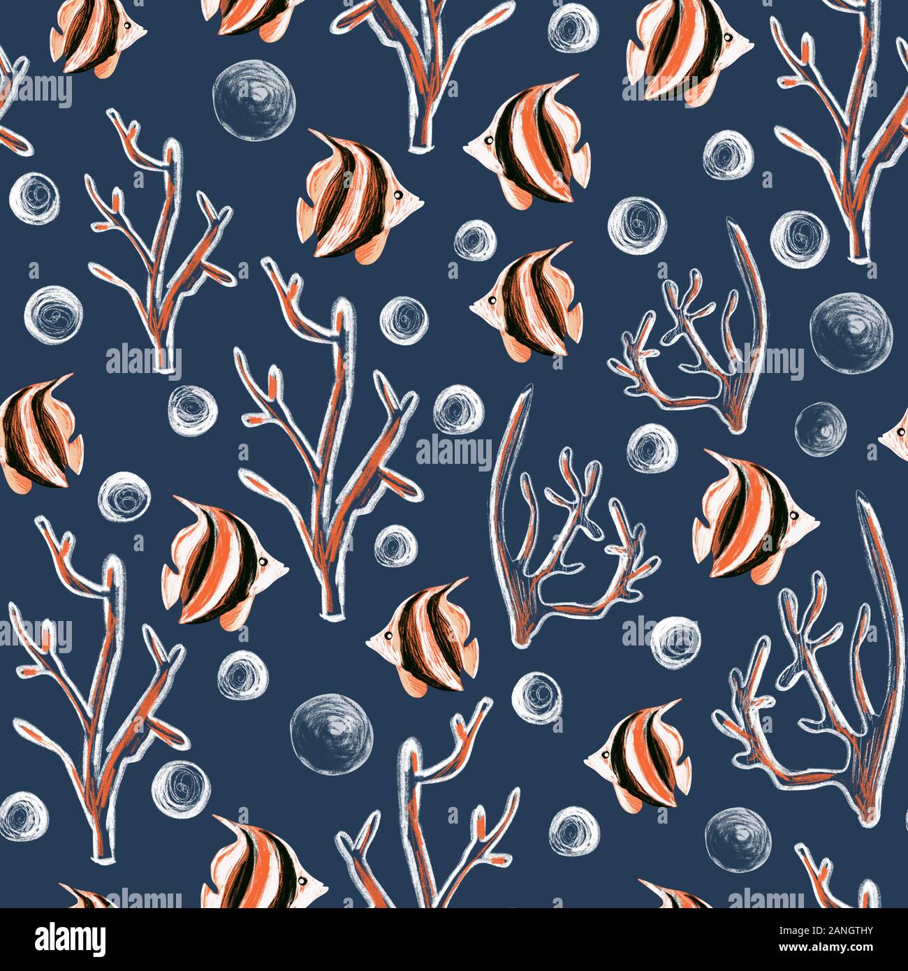 Butterflyfish seamless underwater pattern. Tropical ocean fish swimming ...