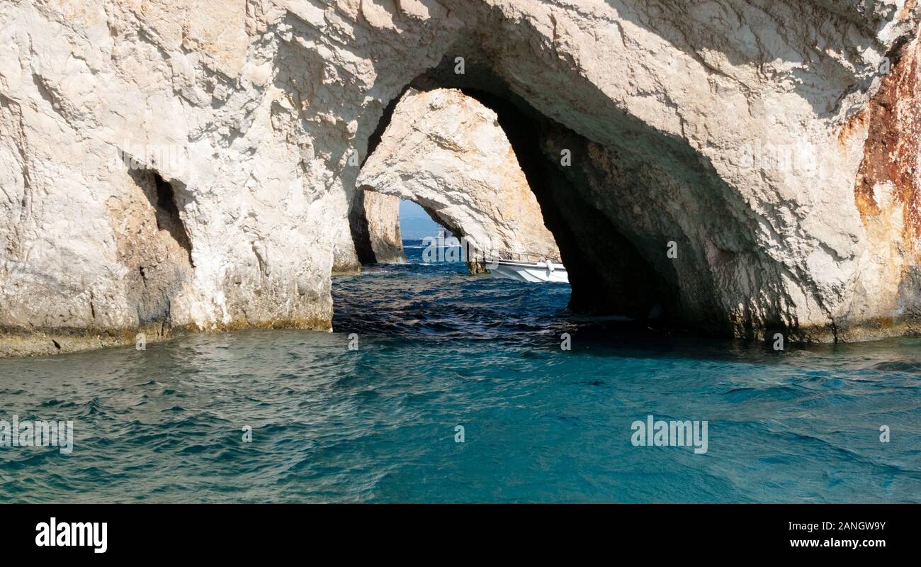 The blue caves of Zakynthos island Stock Photo
