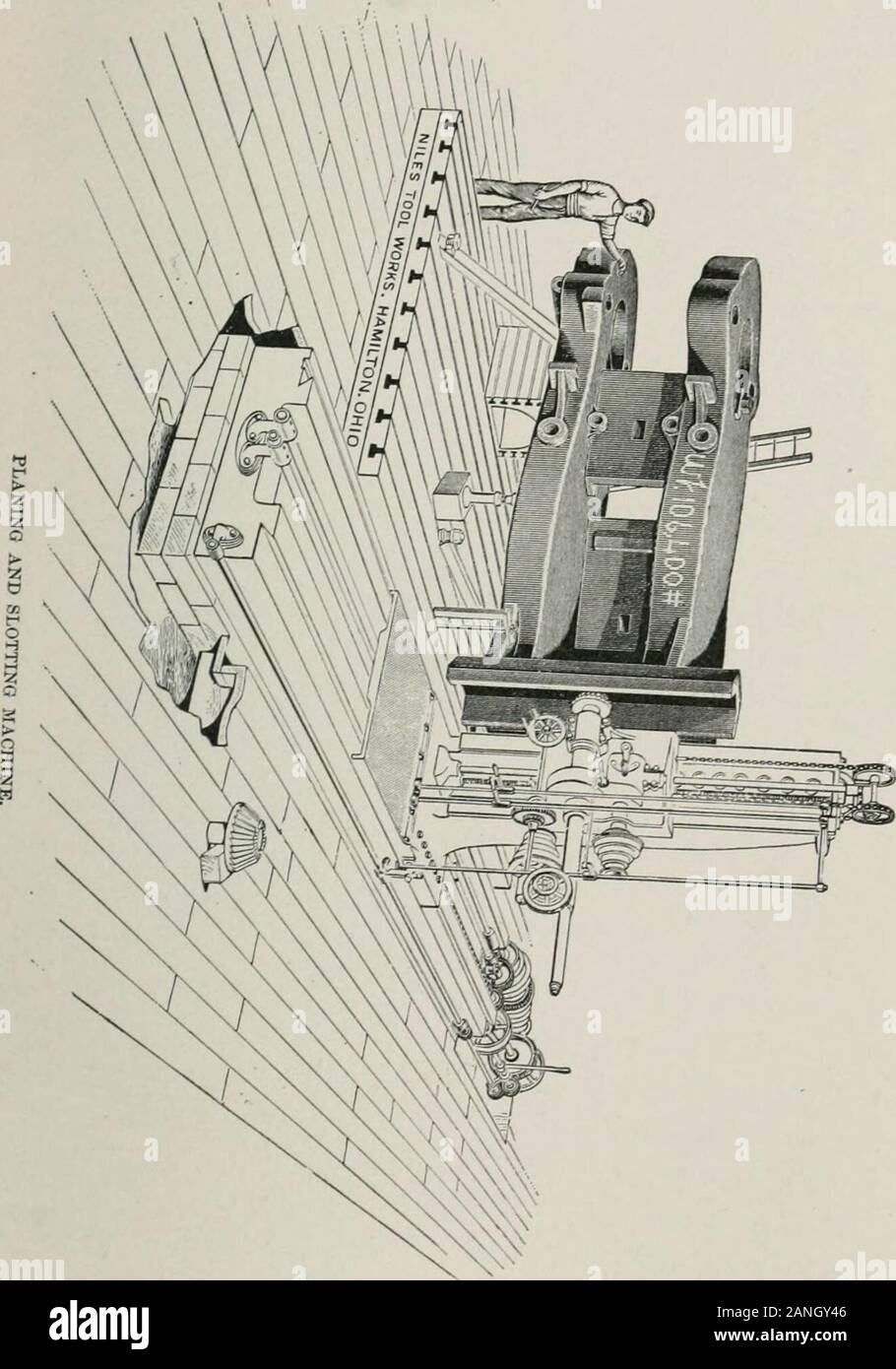 The wonders of modern mechanismA résumé of recent progress in mechanical, physical, and engineering science . MACHINE TOOLS. 251. S 252 WONDERS OF MODERN MECHANISM. mostly automatic, and divide off the teeth and cut themfrom the solid metal blank with only the most triflingattention. One mau can run four of them at a time. Ablank wheel being put in place, and the proper cutteradjusted to depth of teeth, length of stroke of cutter-head,etc., the cutter will pass across the face of the space betweenteeth, and returu at a quick pace to the starting side ofthe wheel, while the blank is automatical Stock Photo