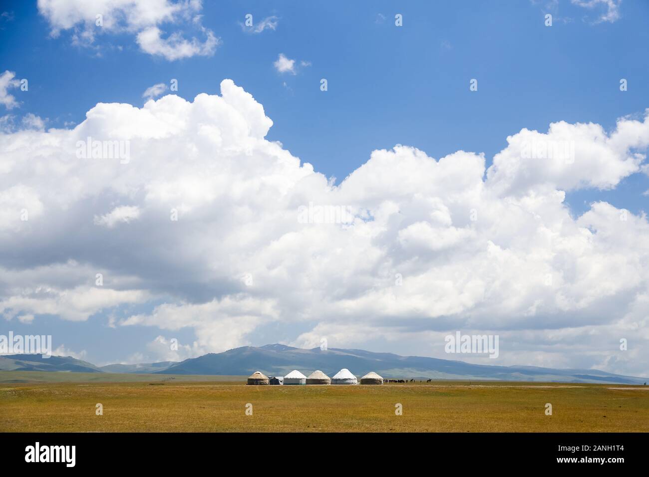 Kyrgyz traditional yurt on a plateau near Song kol in Kyrgyzstan Stock Photo