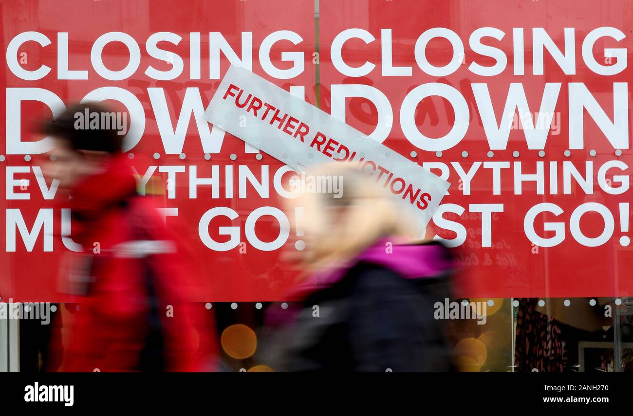 A shop due to close in Folkestone town centre, Kent. PA Photo. Picture date: Friday January 17, 2020. Photo credit should read: Gareth Fuller/PA Wire Stock Photo