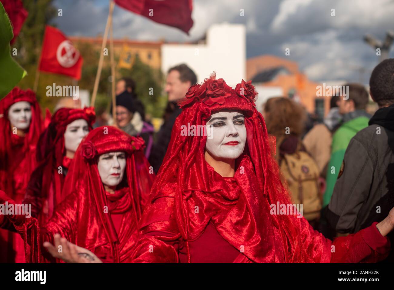 Extinction rebellion group parading in street of Berlin, Germany October 2019 Stock Photo