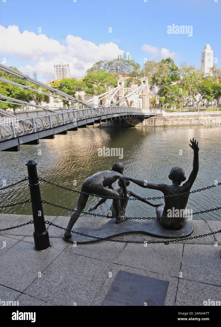 Singapore Singapore - 26 February 2016 : People of the River statue First Generation along Singapore River Stock Photo
