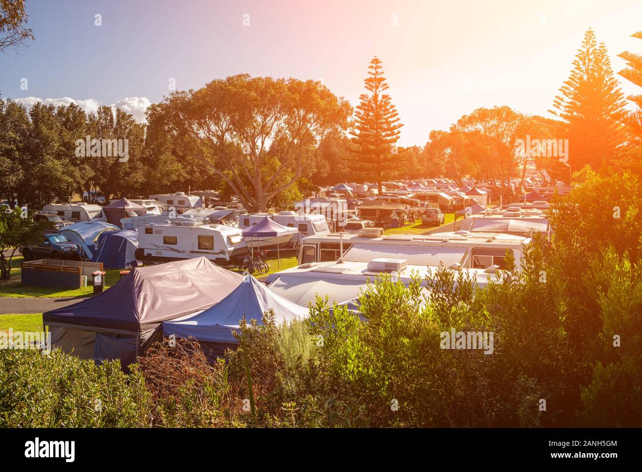 Caravan park at sunset in South Australia Stock Photo Alamy