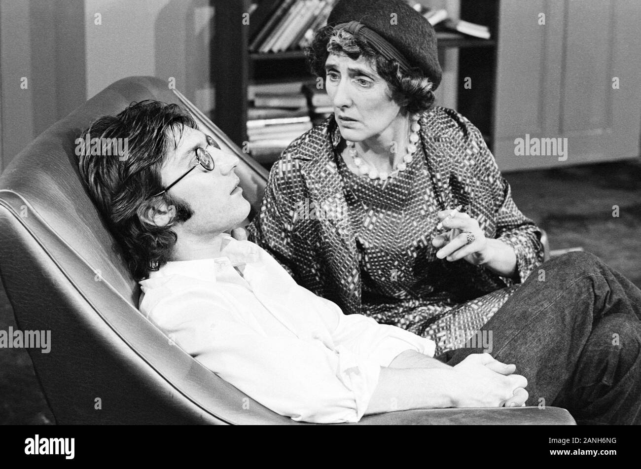 Billy Hamon (as Noel) with June Brown (as Mrs Biledew) in CLAW by Howard Barker at the Open Space Theatre, London NW1 in 01/1975  June Muriel Brown MBE, born 1927, English actress well known for her role as Dot Cotton in the BBC soap opera EAST ENDERS from 1985 Stock Photo