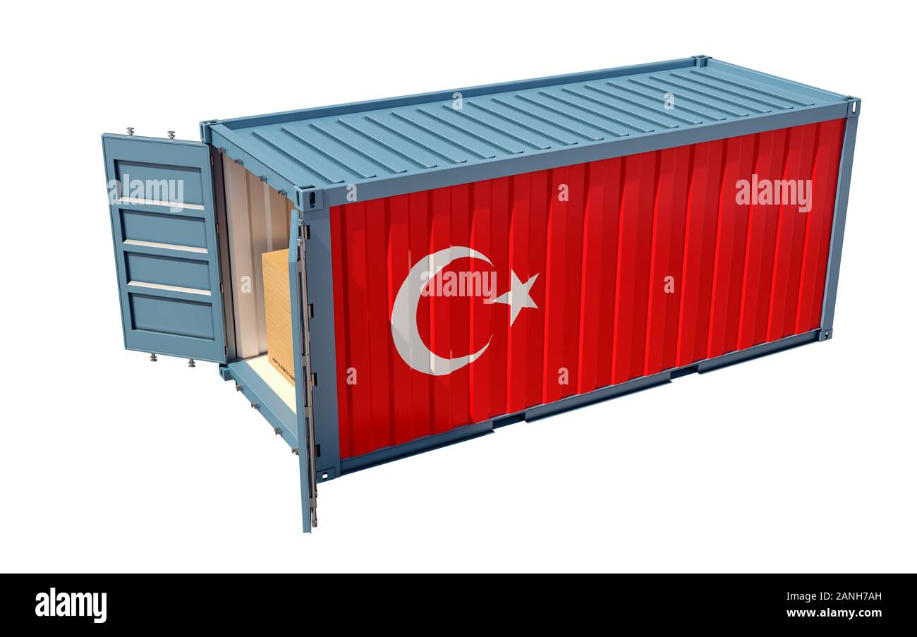 Turkish Container Shipping Container with Turkey flag isolated on white - 3D Rendering ...