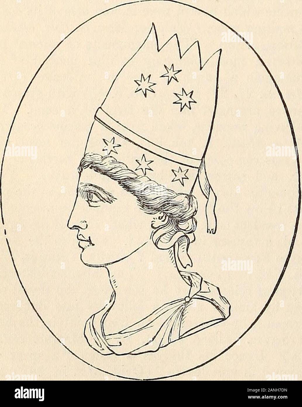 A dictionary of Greek and Roman antiquities.. . his was the head-dress which character-ized the north-western Asiatics, and more especiallythe Armenians (Xen. Cyr. 1. § 13; Sueton. Nero,13), the Parthians, and the Persians (Herod, iii.12 ; Philost. Sen. Imag. ii. 31 ; Plaut. Pers. iv.2. 2), as distinguished from the Greeks and Ro-mans, whose hats fitted the head or had only alow crown. The Mysian hat, or Phrygian bon-net, as it is now called [Pileus, p. 919, b.], wasa kind of tiara (Virg. A en. vii. 247; Servius, in loc;Sen. Thyest. iv. L 40, 41 ; Philostr. Jun. Imag.8), formed with lappets to Stock Photo