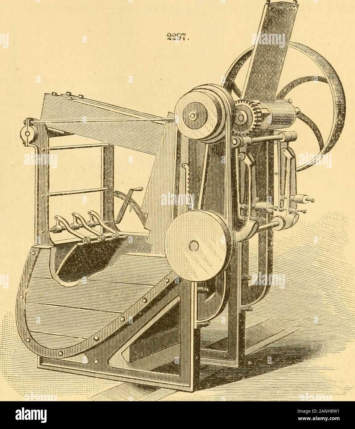 Appletons' cyclopaedia of applied mechanics: a dictionary of mechanical engineering and the mechanical arts . ine. A machine adapted to this secondsizing has been devised by Mr. J.Yero of Dewsbury, England, andimproved by Kirk, Shelmerdine, andFroygate, of Stockport, England.The improved apparatus has fourrollers driven all in the same direc-tion by gearing. The lower pair ofrollers is journaled in the station-ary frame, while the upper pair isjournaled in a swinging frame, whichcan be lifted up whenever the hat-roll is to be inserted or removed.The working surface of the rollersis formed of e Stock Photo