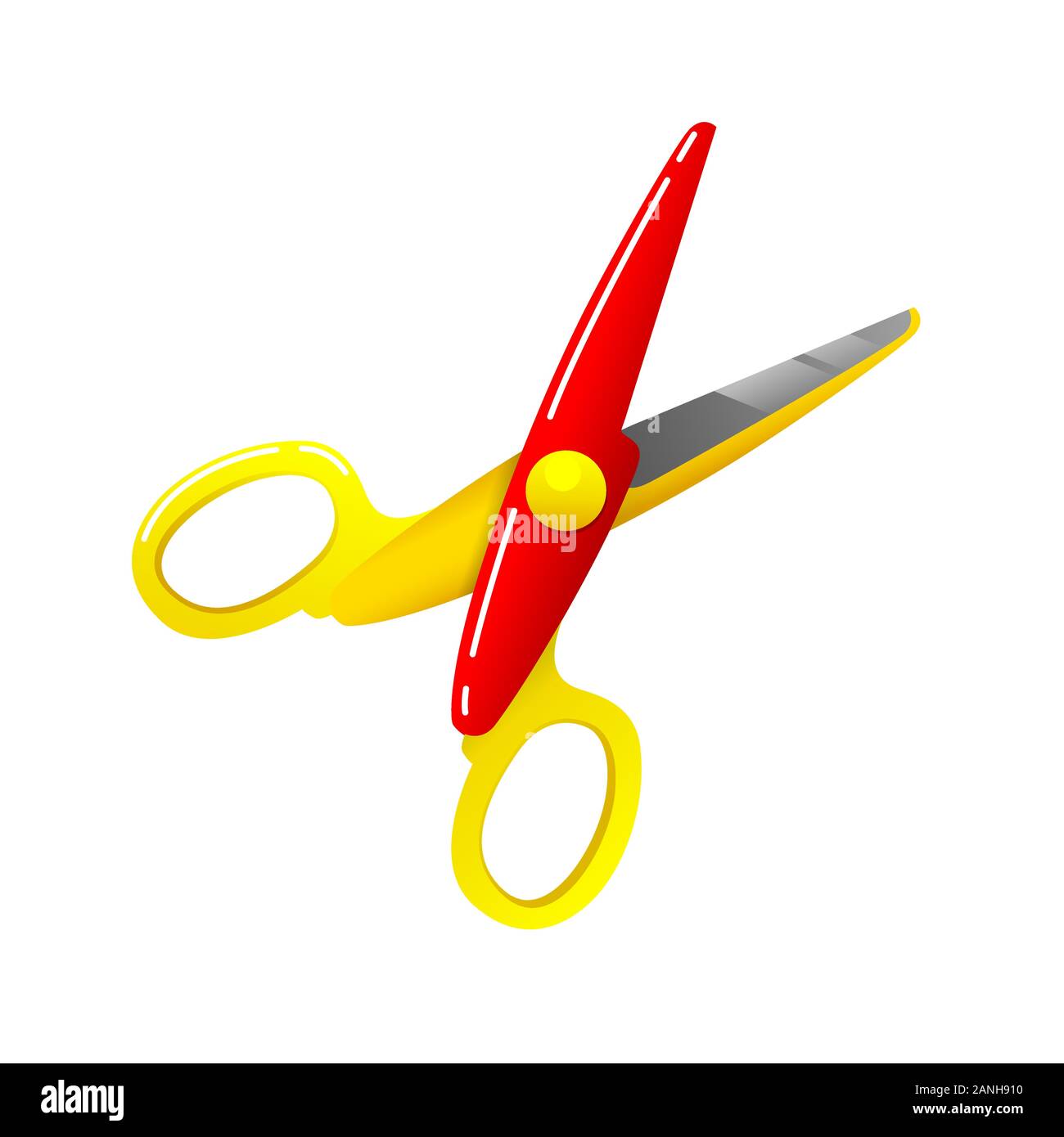 Stationery colored plastic scissors icon isolated on white, vector illustration. Stock Vector