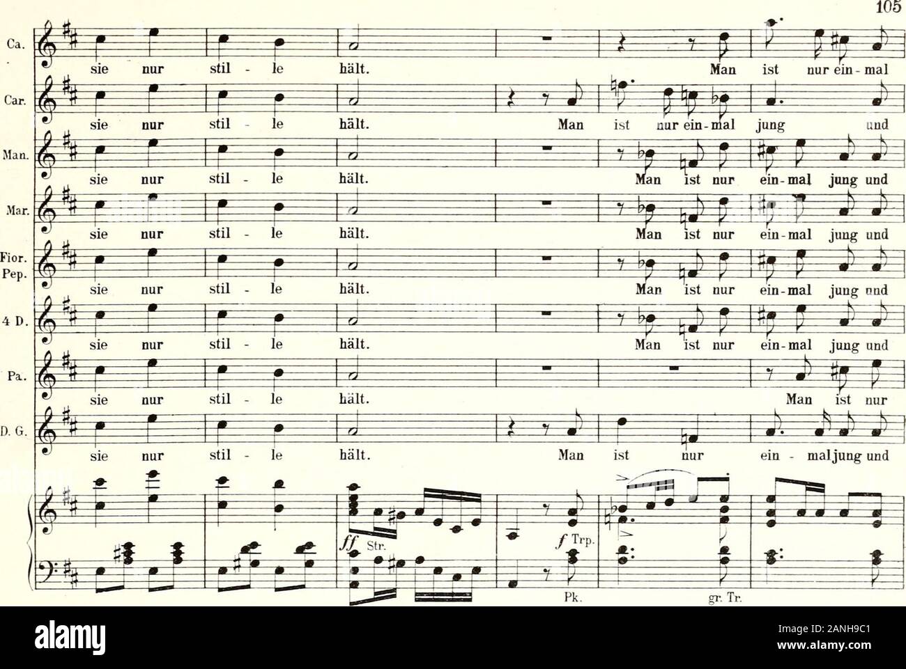 Die ideale Gattin : Operette in drei akten . *=a fv lt J u c ^ D. 5103.. p I M jung- ^ r * 4^ ± mau lebt ja nur. ± * r *=E ff=* P^ da - mit man lacht. -y- W^t s wä rschad um % g bp *F -©- 33- £^i Car Man Mar. Fior.Pep. 4 D. Pa. DG. ?- ö =£=£ #^ V SF ein - mal nur im Schwung.Man lebt ja nur, jfl bp- -,.-,-. i =3= =1= da - mit man lacht. m mm i znz * s war schad um fe^i F ^ ^=f =£ v: ^^r^ ä ein - mal nur im Schwung. Man lebt ja nur. da- mit mau lacht.s warschaduin ^ ^=f 5ü ^=^ 3=^ *= 0M^ Ö^E}? ein - mal nur im Schwung. +- ^ r ^Ff¥ Man lebt ja nur. da- mit man lacht.swärschadum * fc ^ ?* ! ^ ^ Stock Photo