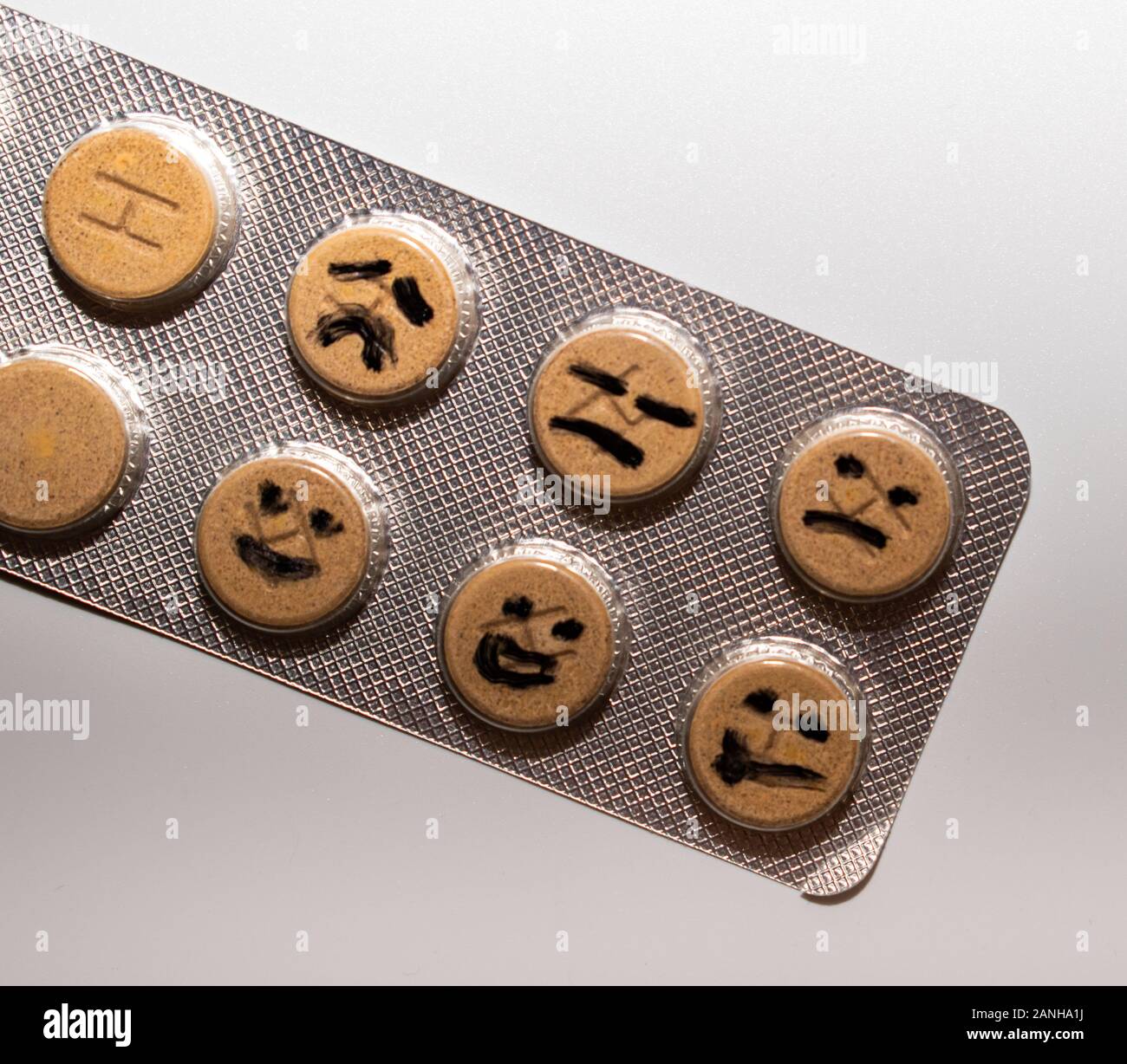 Effect of antidepressant pills, as time is passing. Take care of your health concept Stock Photo