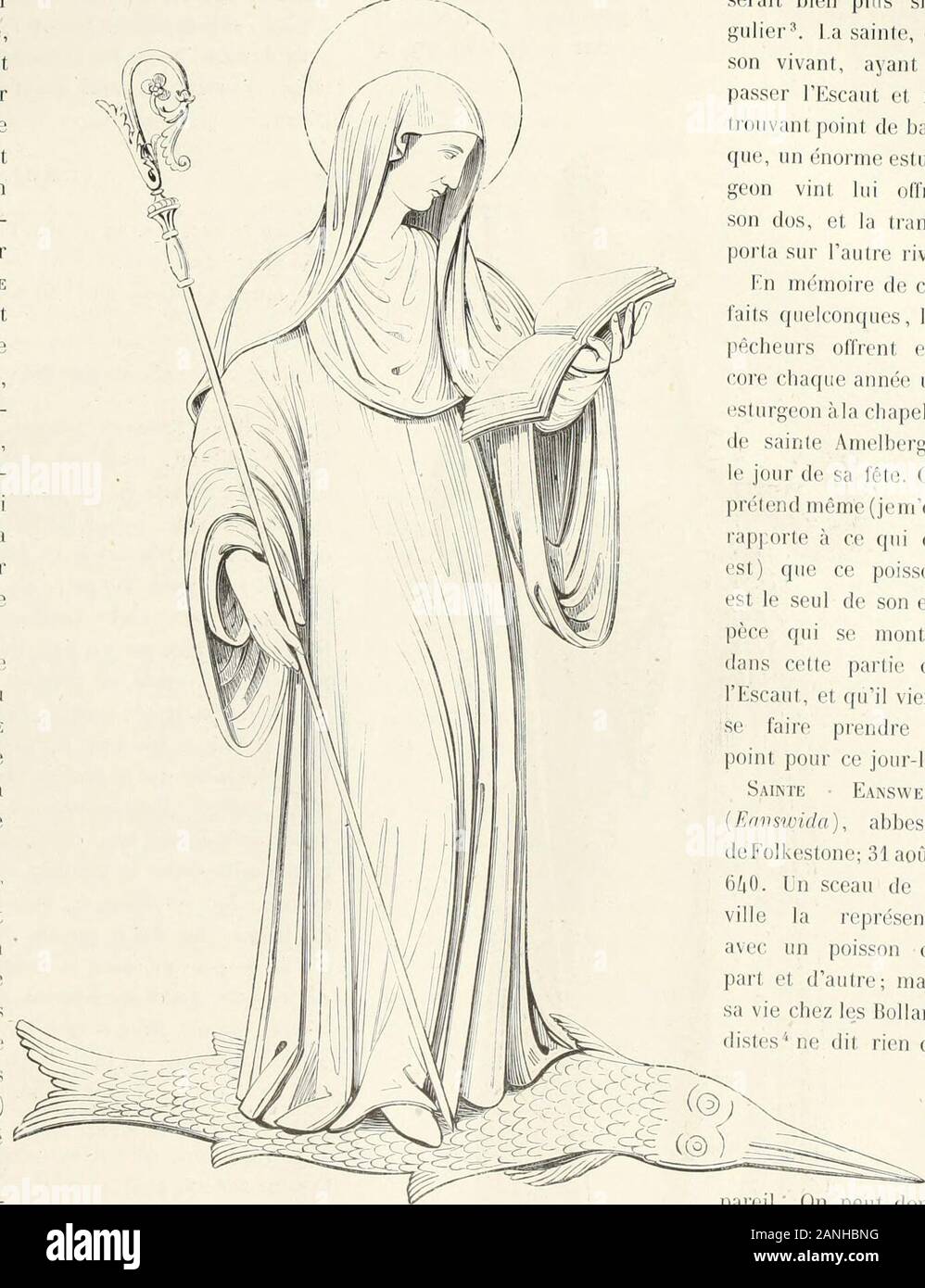 Caractâeristiques des saints dans l'art populaire . r,et craignant de les voirabandonner son œuvre,il sadressa an Ciel; etles poissons vinrent parbancs se faire prendresur la grève^ Le saintconstruisit encore unautre pont près de Ha-malosa. 11 nest pas clairsi le nom de saint Elmequon lui donne vientdune confusion de cesaint avec saint Érasme,ou si sa famille sappe-lait réellement Telmo,selon lopinion de quel-ques-uns. Mais ce quiest sûr, cest quil abeaucoup empiété surleculte du saint Érasmeitalien. On a raconté quelquechose de semblable ausujet du GoMZAi.vKdAmarante près deBraga. Mais il en Stock Photo