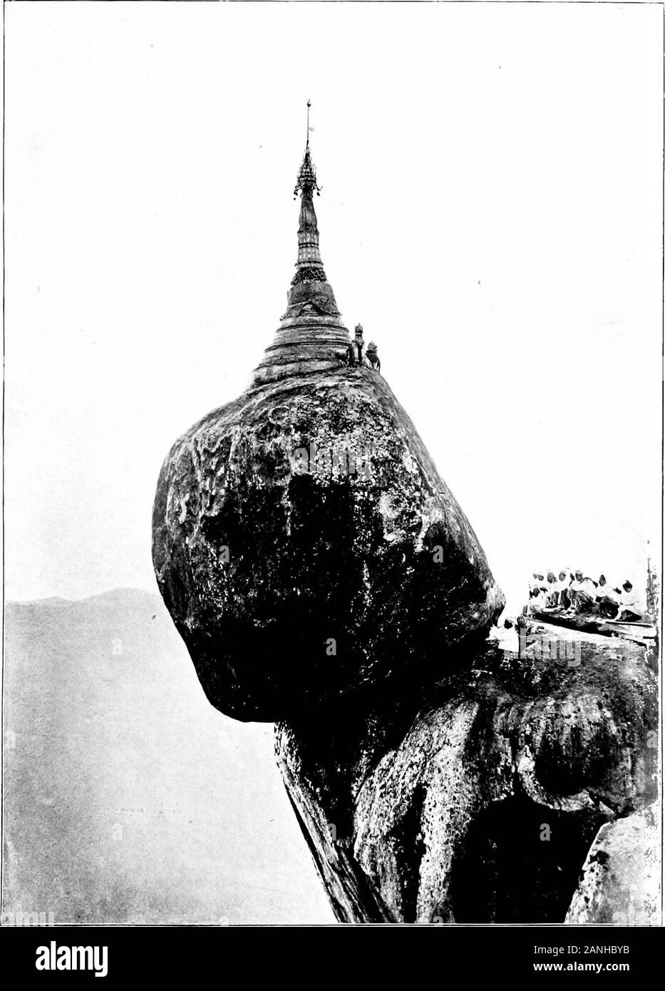 Burma . 428. SHWE-DAGON PAYA, RANGOON.. 429. KYAITTIYO PAYA. {To face p. 190. SHRINES AND PILGRIMAGES 191 a Karen from this neighbourhood was taken prisoner in the wars and carriedto Ava, where he eventually became yahdn. One night he dreamt that in thecavity of a rock, on a hill near his home, were two hairs of the Buddhawhich had been deposited by Ottara and Sawnase, the missionary yahdnwho brought Buddhism to Pegu ; they died and attained pari-nirvana at thisplace, and were buried at the foot of the hill. The Karen was allowed to travelto the spot, where he found what he had seen in his dre Stock Photo