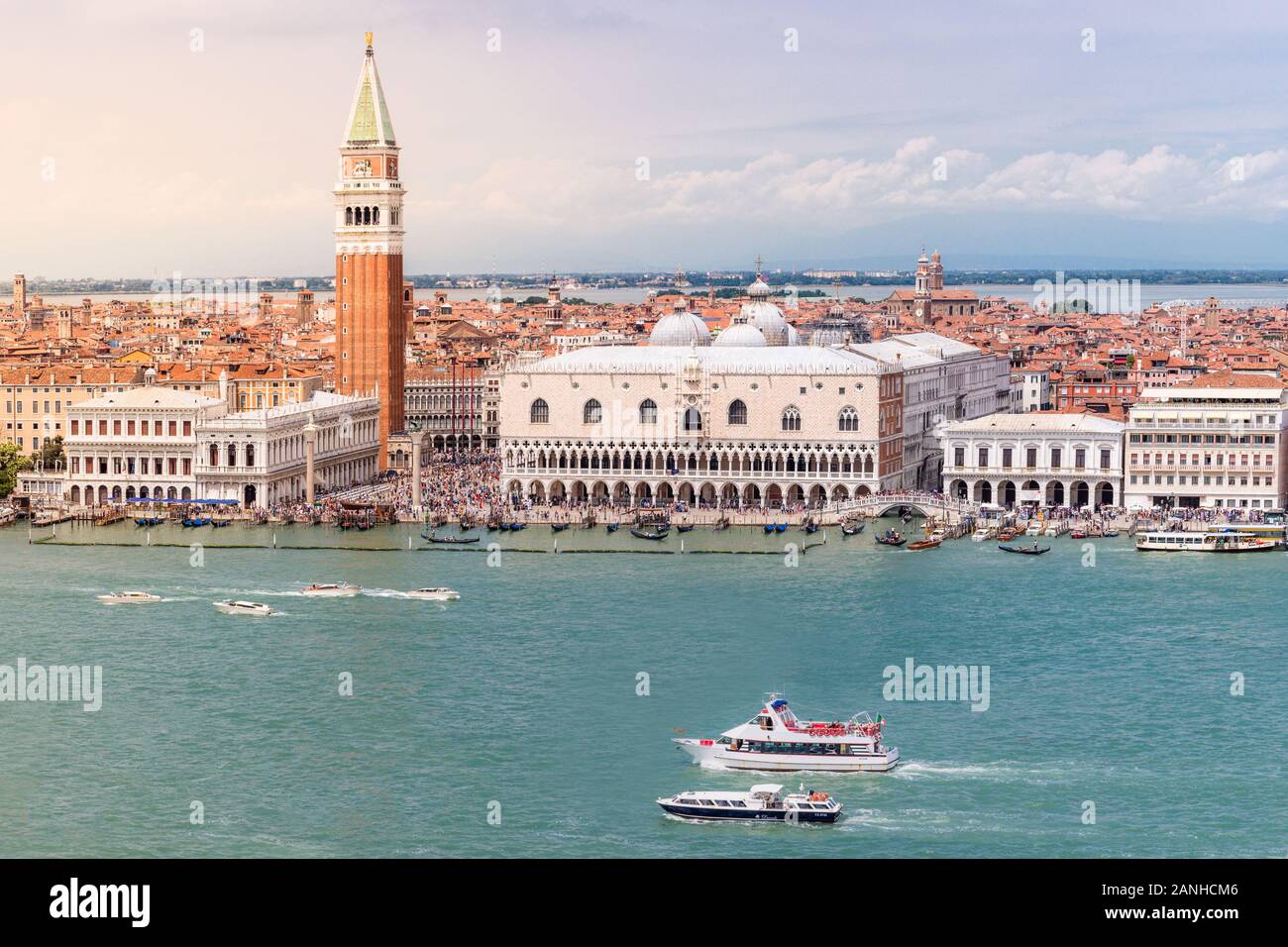 VENICE, VENETO/ITALY – JULY 16 2018: Seaview of Piazza San Marco and The Doge's Palace Stock Photo