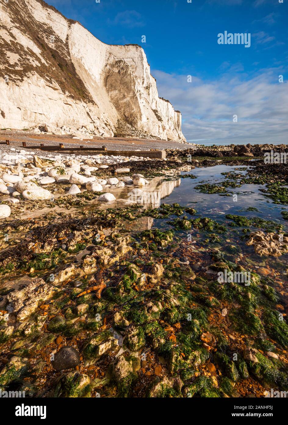 Early morning Sun on the White Cliffs of Dover at St. Margaret's Bay, Kent Stock Photo