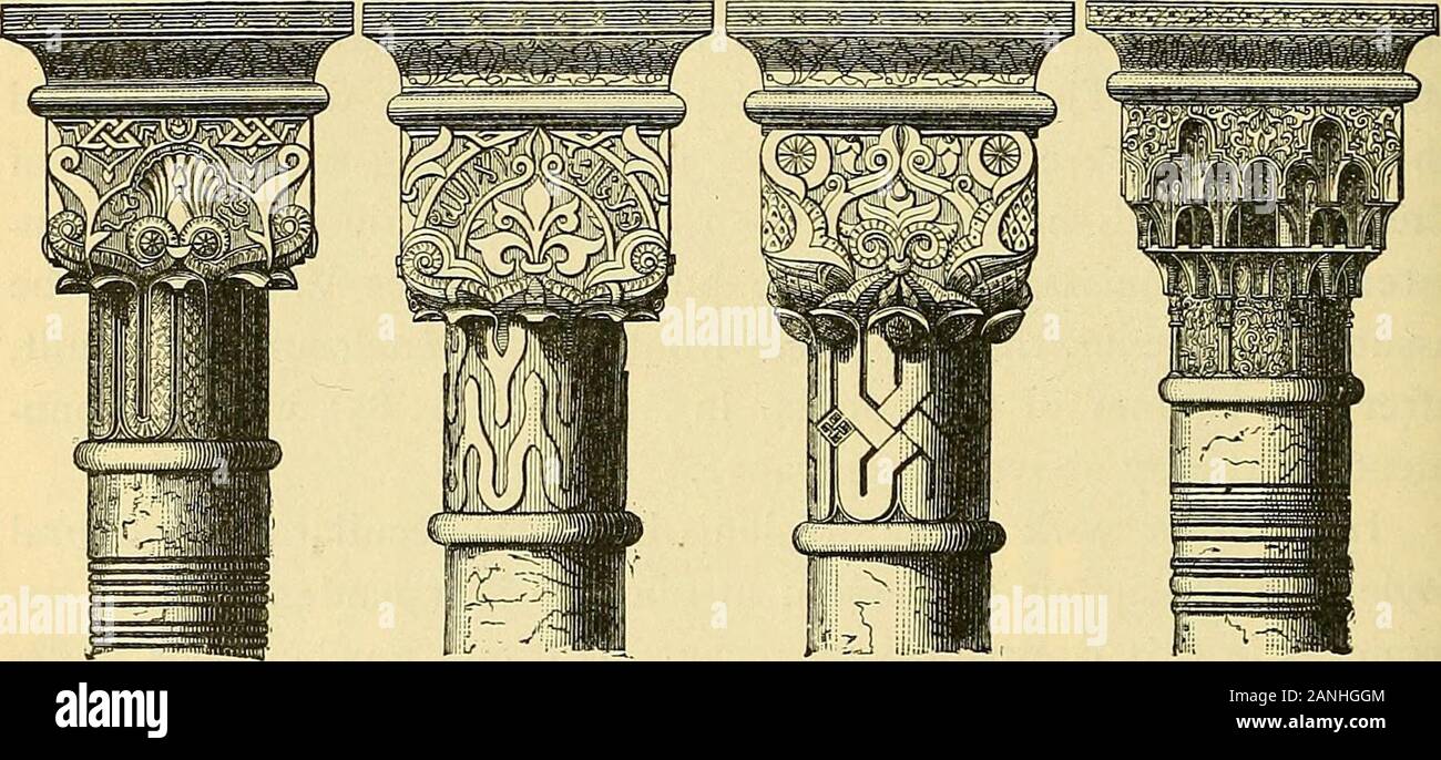 History of mediæval art . textile works which had been familiar to theMoslems from the earliest times. These had lost nothing of theirbeauty in the wanderings along the Sahara; on the contrary, theyhad been carried to a still higher degree of perfection in the greatAfrican waste, and were revived upon the banks of the Guadalquivir 186 MOHAMMEDAN ART. in remembrance of the desert home, and the long caravan journeysthence, with all the poetic imagery of nomadic life. As blossomsappear upon the outermost branches of a tree, so the highest devel-opment of Arabian culture was reached in the most re Stock Photo