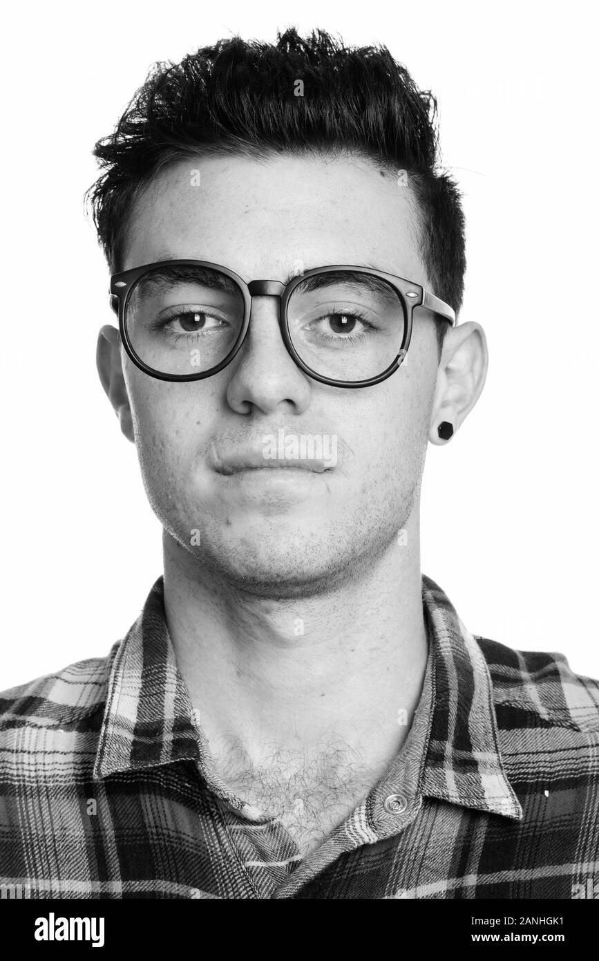 Portrait white background young man Black and White Stock Photos ...