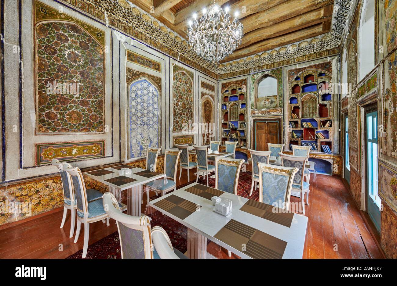Ornate Decoration Inside an old Jewish home, Jewish decorated room, Bukhara, Uzbekistan, Central Asia Stock Photo