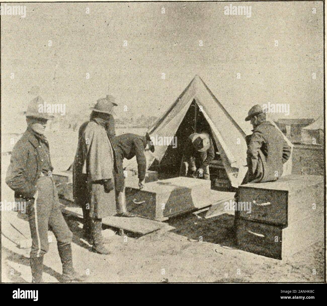 History of the One hundred and sixty-first regiment, Indiana volunteer infantry . arture began, as the arrival of the transport was dailyexpected. The company tents were to be left, and allofficers tents were taken with one exception. Captain?Guthrie was highly elated over an ingenious contrivanceior heating his tent; he knew what destruction a lamp hadcaused before, but scorning experience he passed many acomfortable night while his less ingenious fellow officerswere breathing hard to warm the space underneath the-covers. The midnight hour of December 8 had passedwhen the explosion came which Stock Photo