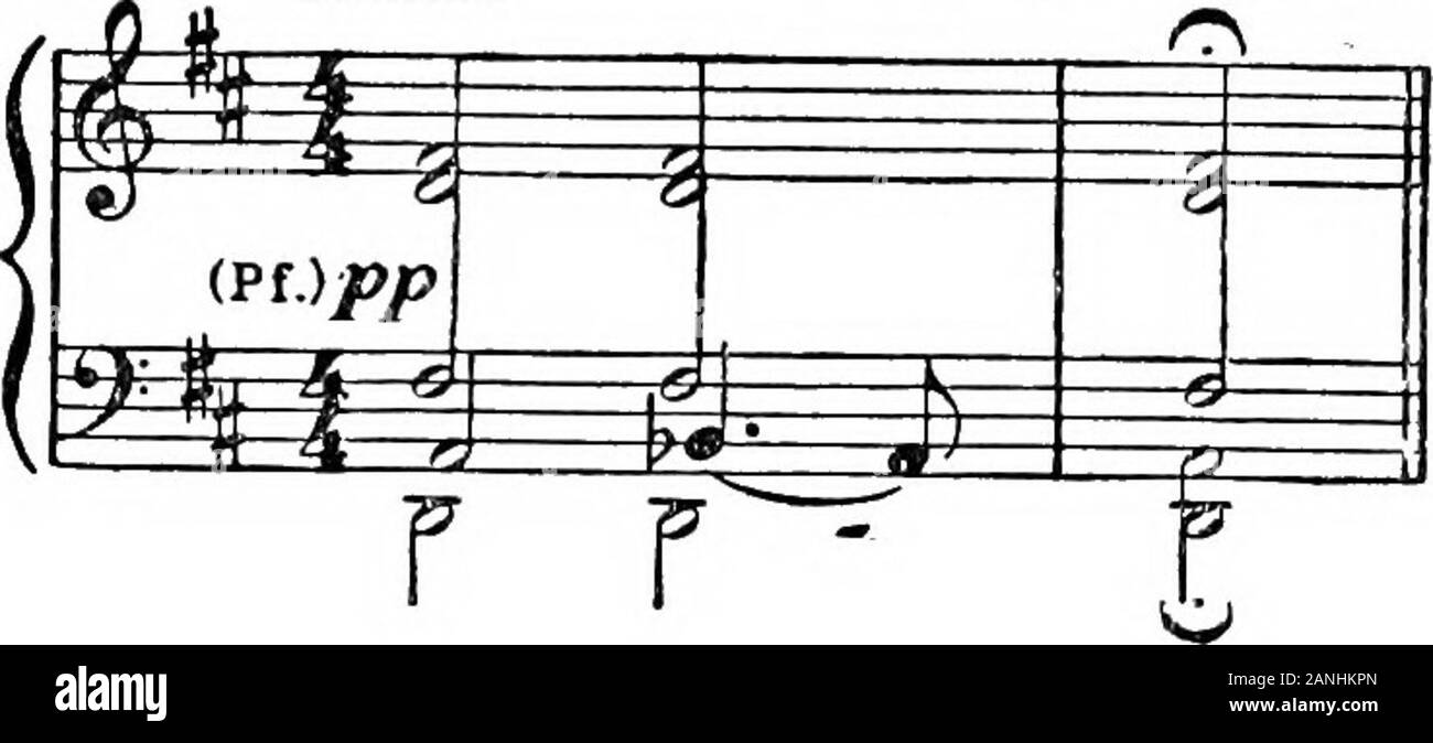 Modern harmony, its explanation and application . ct.p GREATER FREEDOM ON THE OLD LINES 21 The same principle is seen in Example 45, although theB flat is explained more simply as an appoggiatura. Ex. 45. Lento. ^ RUBINSTEIN,Pres les Ruisseaux rs. Almost side by side with this increased freedom has comea sort of impatience with, and a growing disregard for theconventionalities of notation. Ex.46. Andante. (Voice) E. M. SMYTH, Chrysilla. f^ I (Voice) , Z^^Ii § n&gt; I J ^J llJ J&gt; p ilJ^^ sobs, and calm ly mine ear ^m ^ -^vi-d^^ Pf.) cresc. ^^ S y Stock Photo