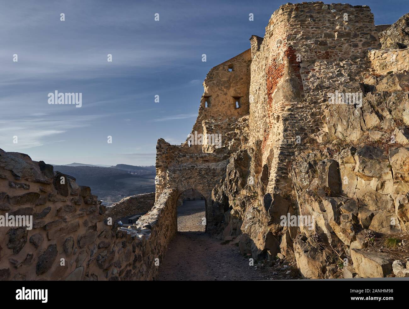 Medieval fortress ruins on the hilltop Stock Photo Alamy
