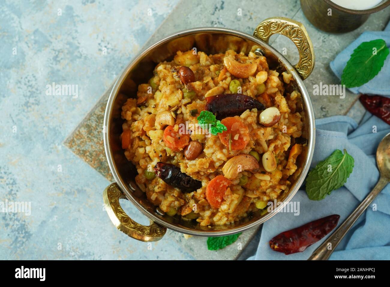 Bisi bele bath / Sambar rice- South indian rice lentil dish Stock Photo ...