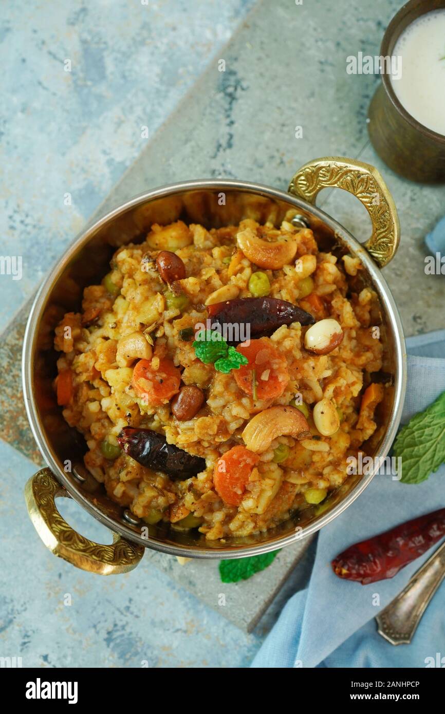 Bisi bele bath / Sambar rice- South indian rice lentil dish Stock Photo ...