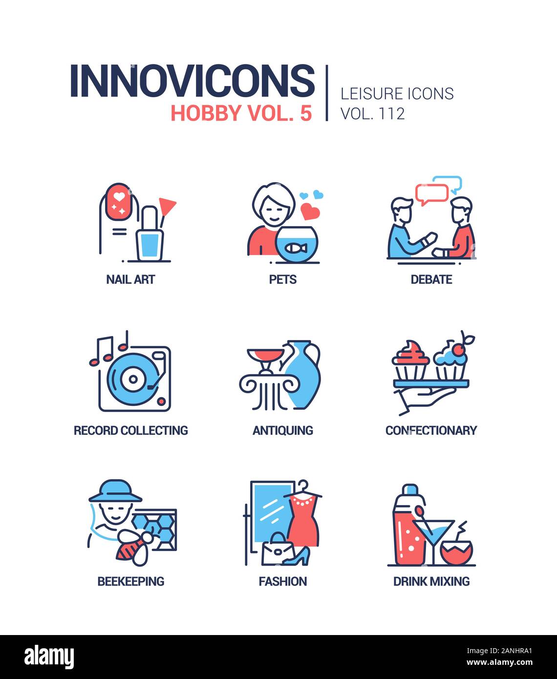 Hobby and activities - line design style icons set Stock Vector