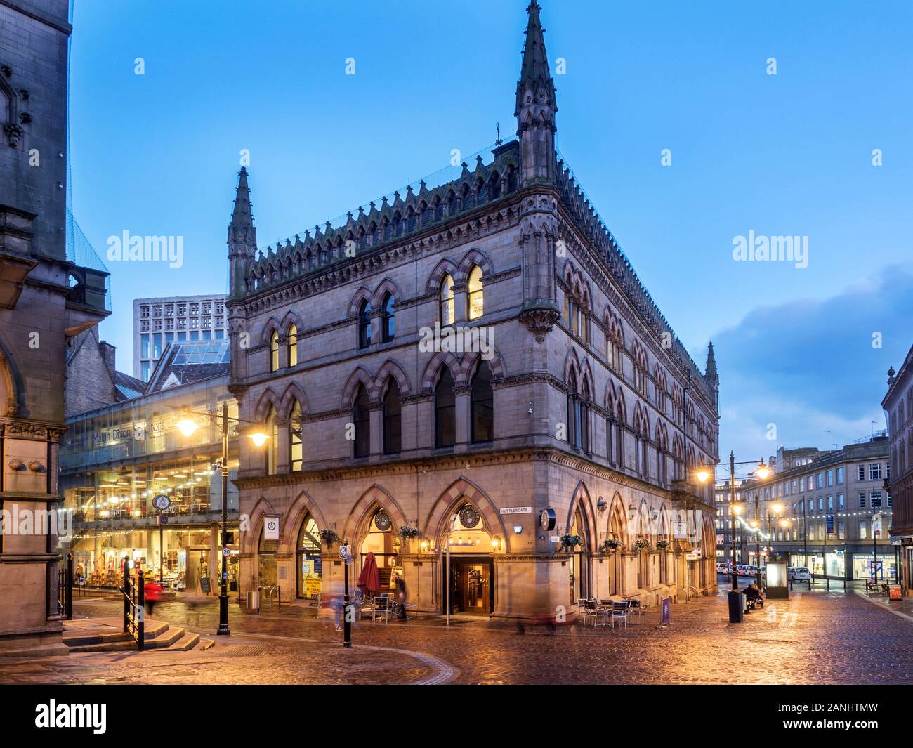 The Victorian Wool Exchange building at dusk Bradford West Yorkshire England Stock Photo