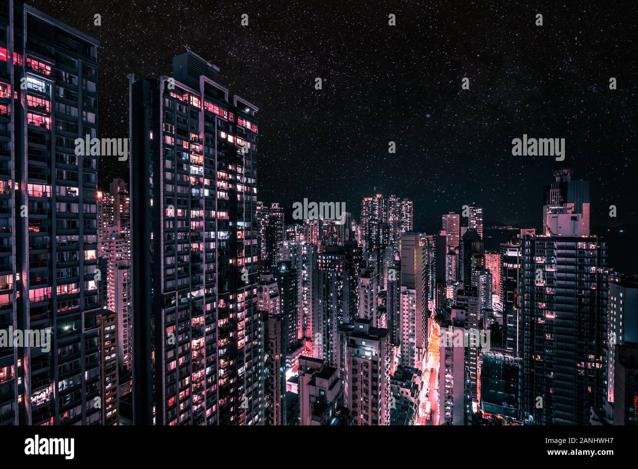 Modern Skyscraper City Skyline At Night Business District Cityscape Of Hongkong Stock Photo Alamy