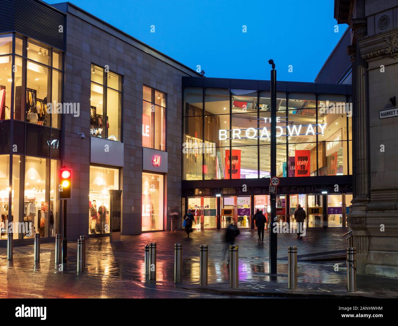The Broadway shopping centre at dusk in Bradford West Yorkshire England Stock Photo