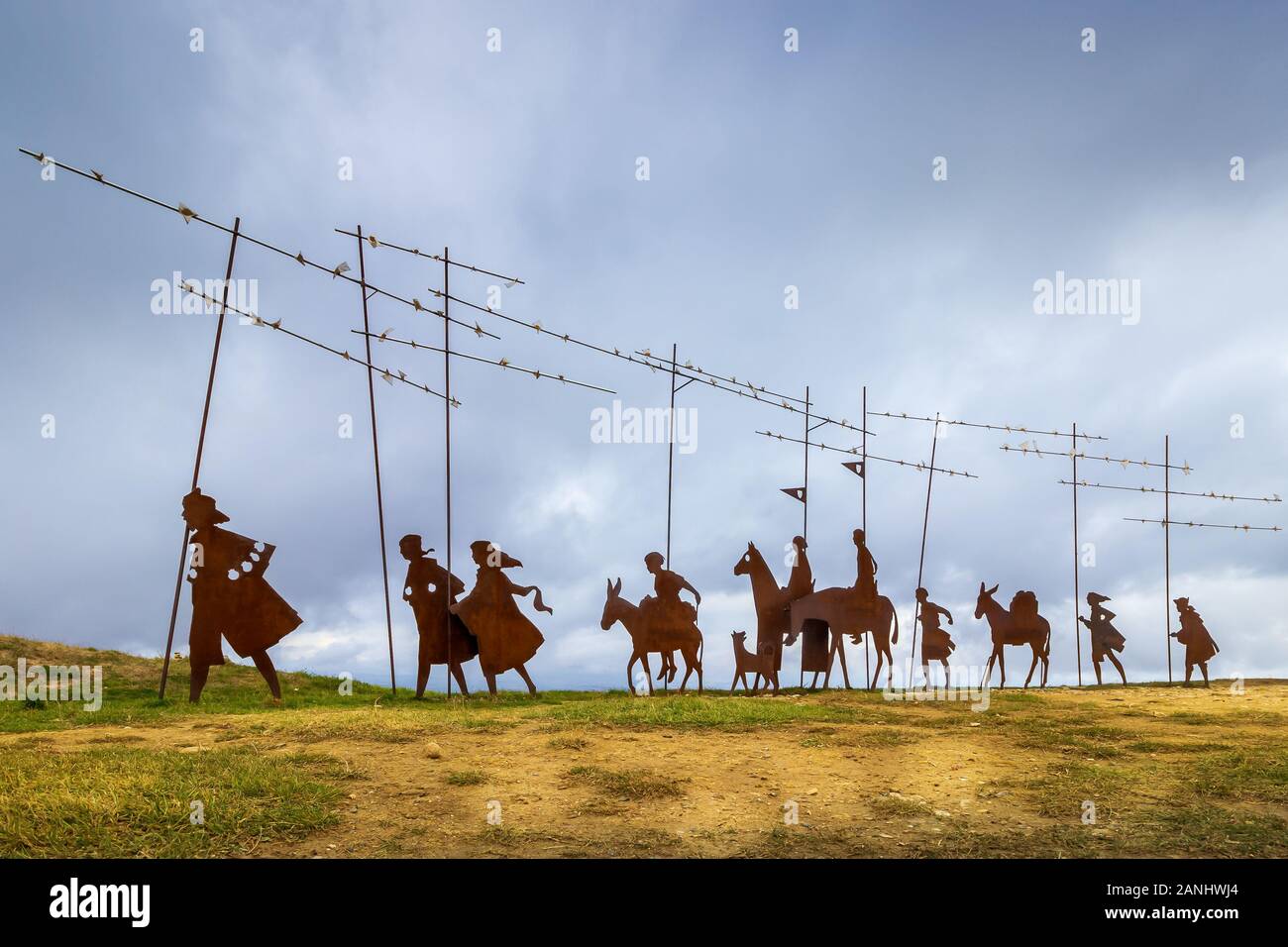 The Perdon Summit (Alto de Perdon) Sculpture as Homage to the Pilgrimage of the Way of St James (Camino de Santiago) Stock Photo