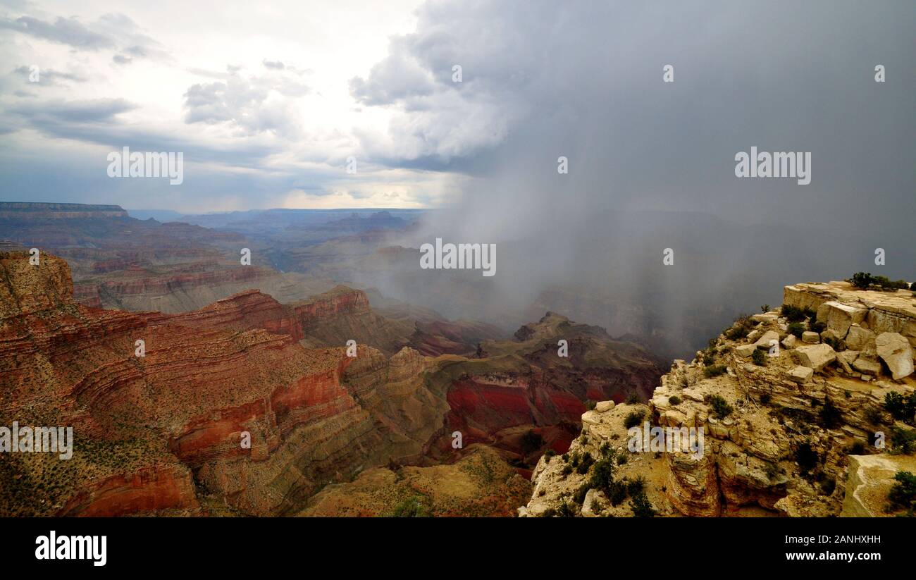 Rain over Grand Canyon at Desert Tower Stock Photo - Alamy