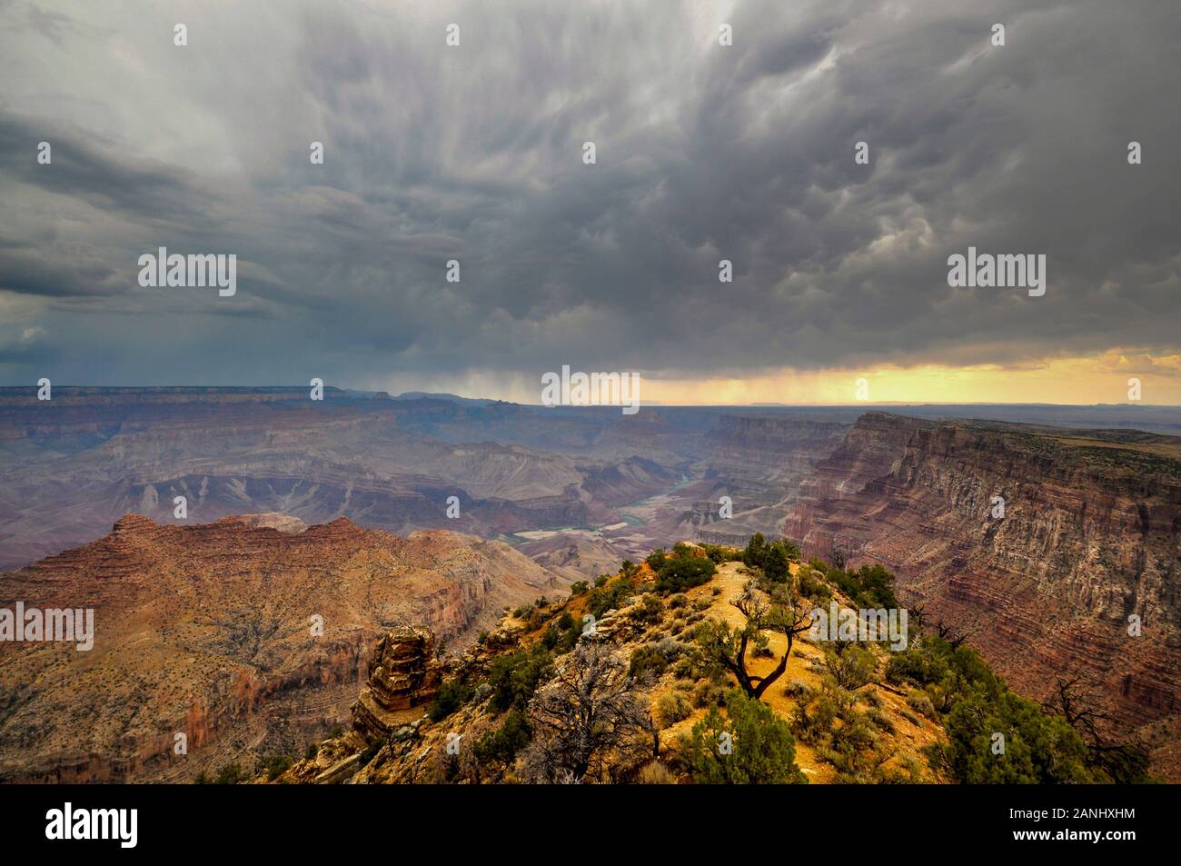 Rain over Grand Canyon at Desert Tower Stock Photo - Alamy