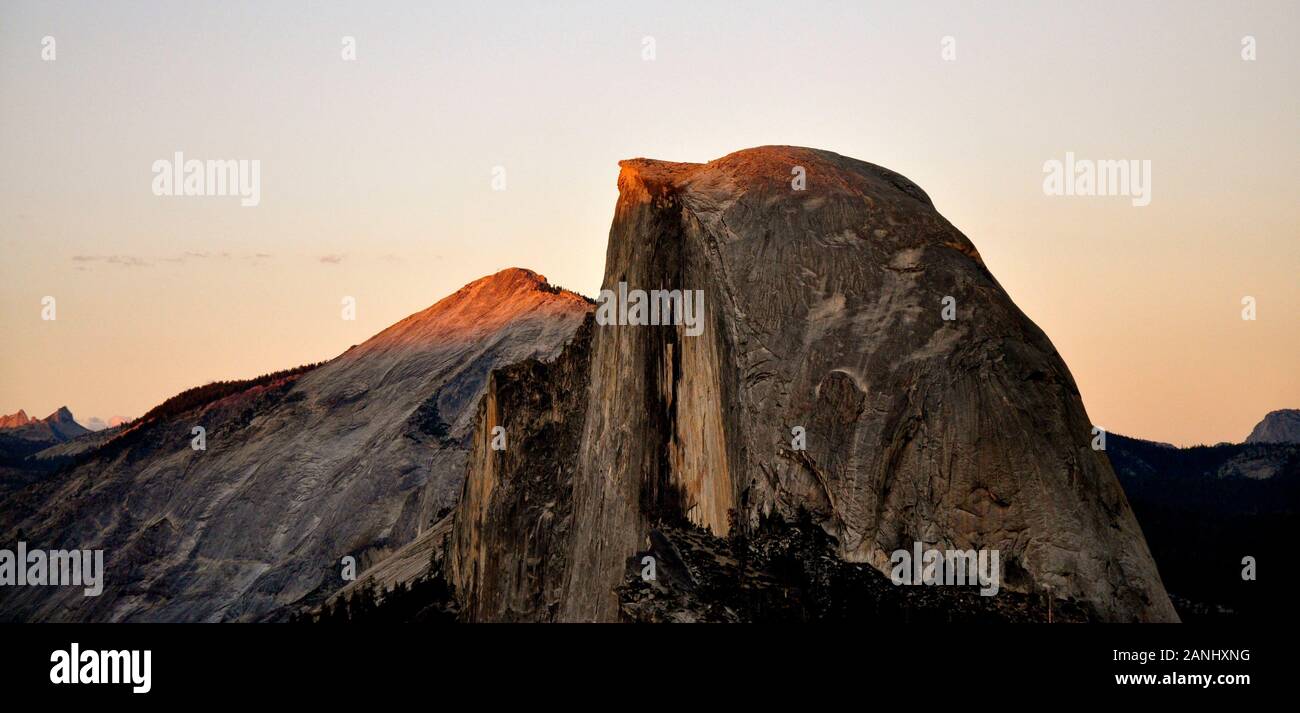 Sunset in Yosemite. View from Glacier Point to Half Dome. Stock Photo