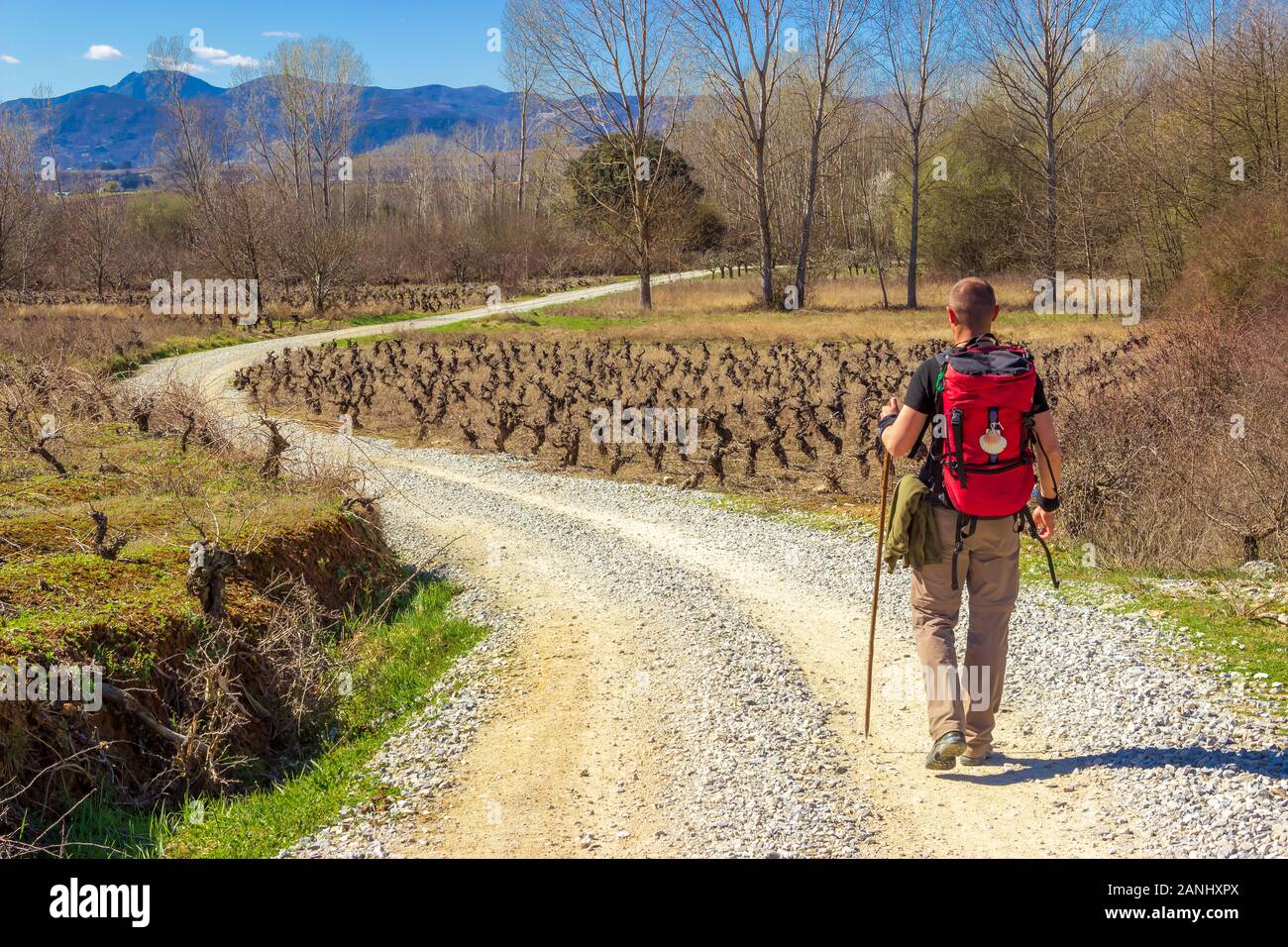 Man Backpacking Pilgrim Hiking the Pilgrimage Trail Way of St James
