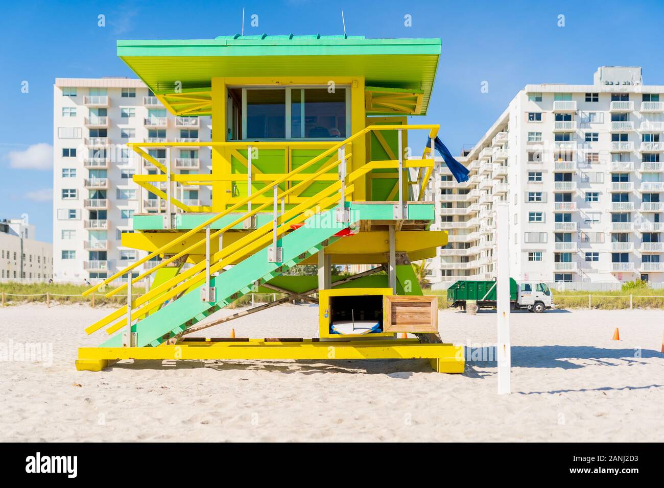 Iconic Lifeguard Tower in Miami Beach. Stock Photo