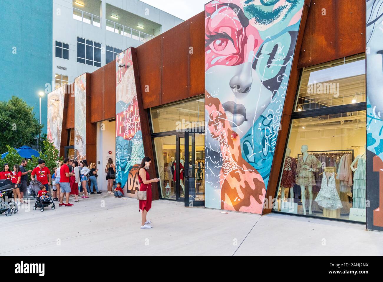 Miami, Florida - January 2, 2020: Storefronts Located in the Artistic Neighborhood of Wynwood, Miami, Florida. Stock Photo