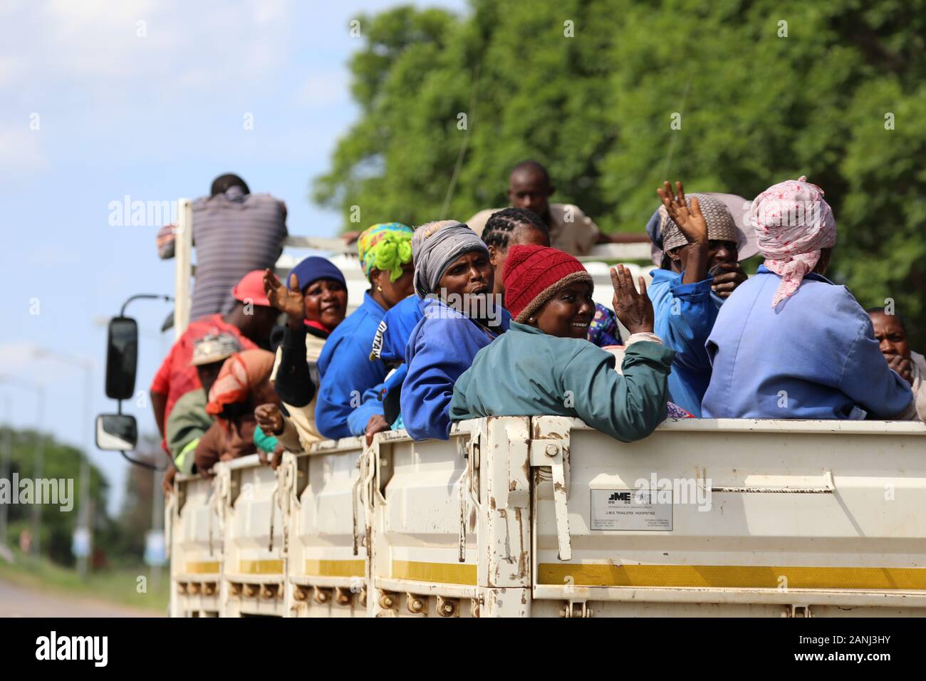 People on a truck in South Africa Stock Photo