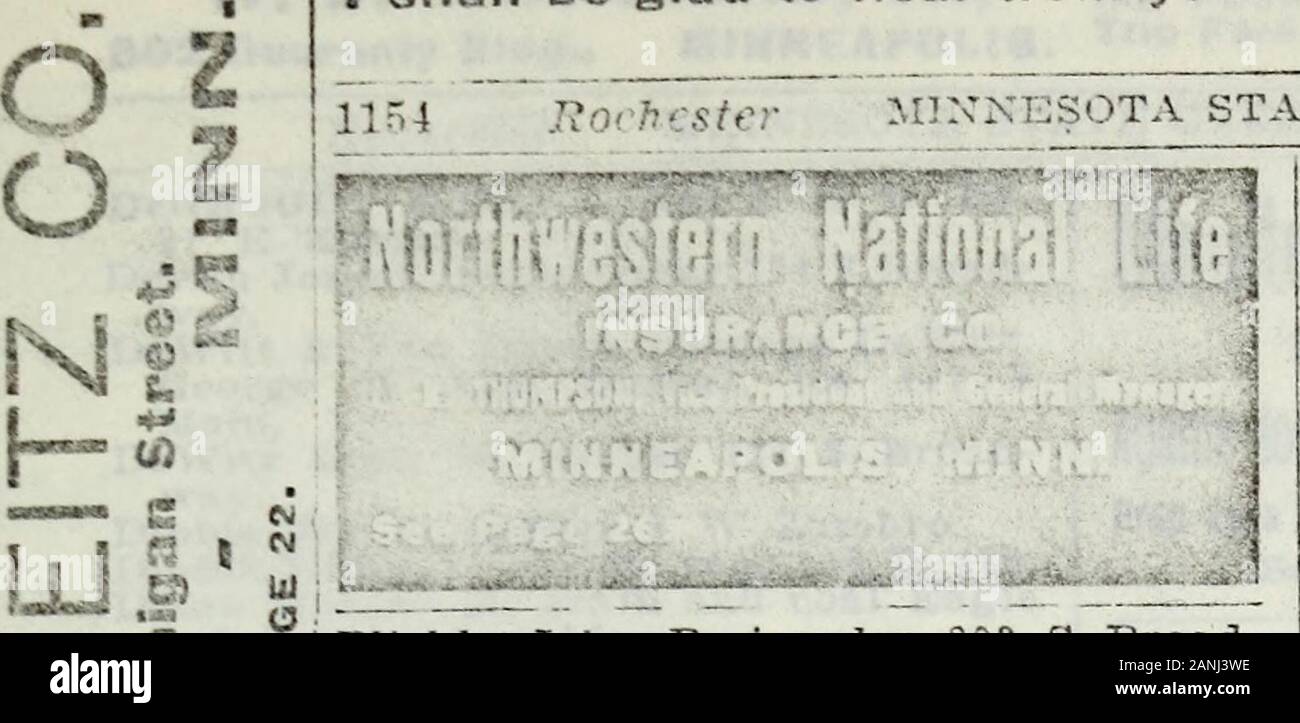 Minnesota, North and South Dakota and Montana gazetteer and business directory . rcial College, 16-i lS-20 E Zurnbro. (See p 11G2) |Bedell Herman T, notions 323 S Broad- way. BEDWELI. & BEDW^LL DRS (Win I H S and Laura Osteopaths 119 S ^lain. (See adv)Beecher Prancis L, dentist 24 W Zurn-bro. Belle i^ Dlouhv (Ludwig Belle, Henry Dlouliy), saloon 212 S Main.Beniko Robert, saloon 20 S Broadway. |Benjamin Harriet, music tchr G09 WZurnbro. Bigelow Schuyler T, fruit grower 4miles o. Bjerring Arnold, barber 318 S Broad-?vsay. Blakely A W & Son (A Willoughby and Clarence W). pubs The Post and Record Stock Photo