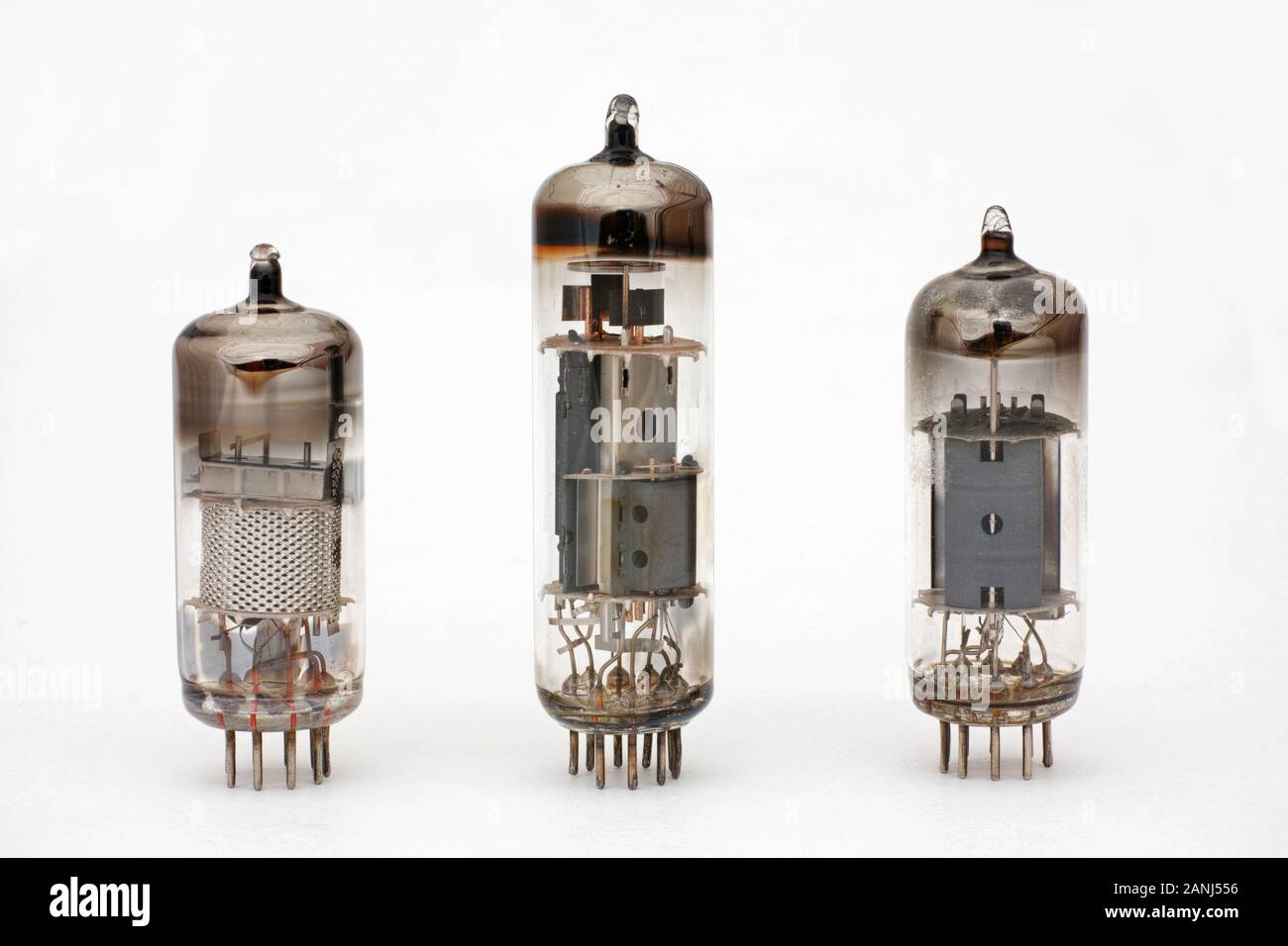three electronic tubes, vacuum tubes Stock Photo