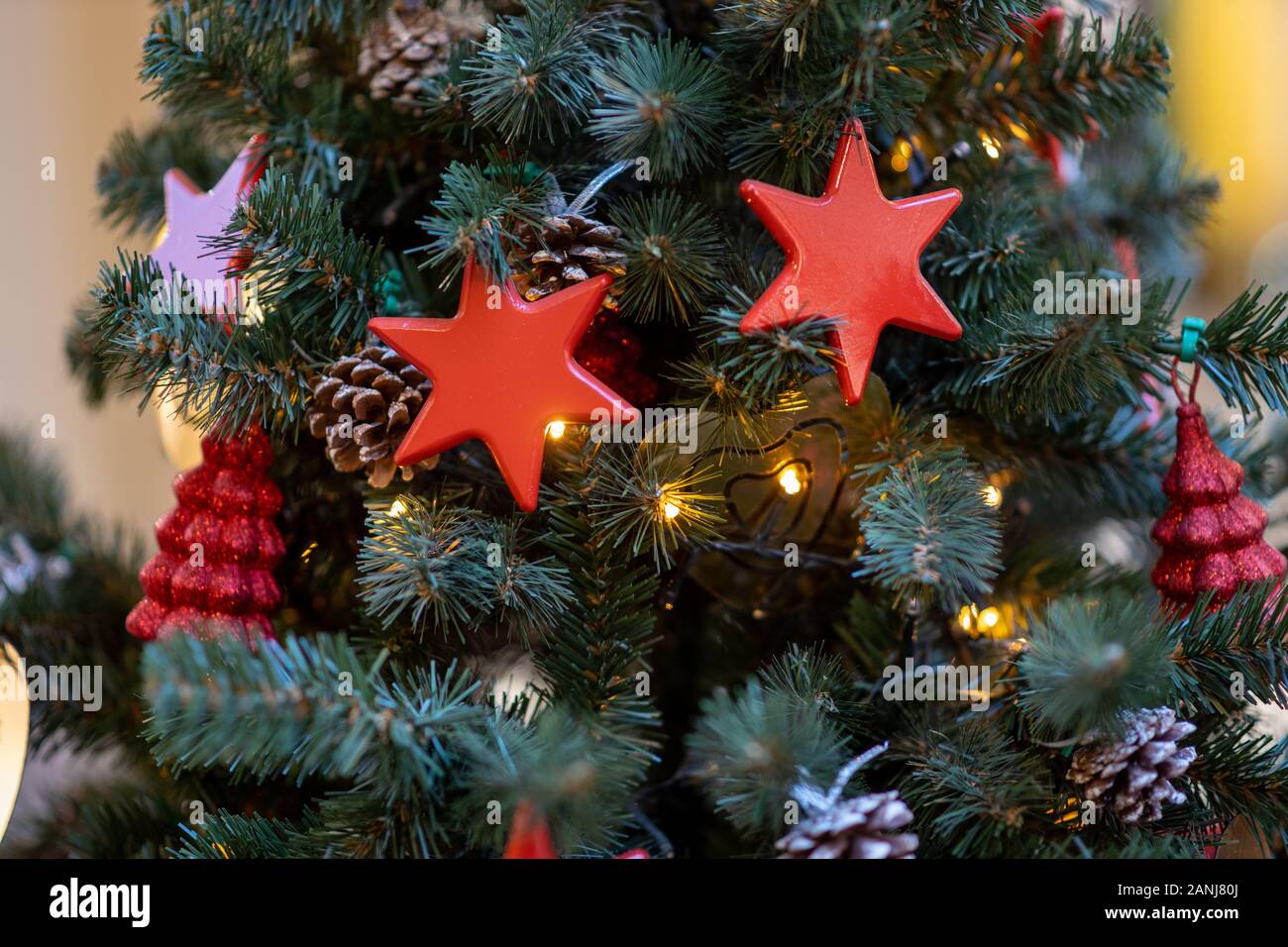 Bright christmas composition with red star Stock Photo
