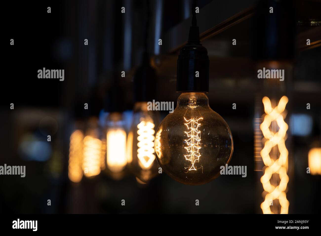Vintage lighting Bulb decor , Incandescent Lamp Retro style Stock Photo
