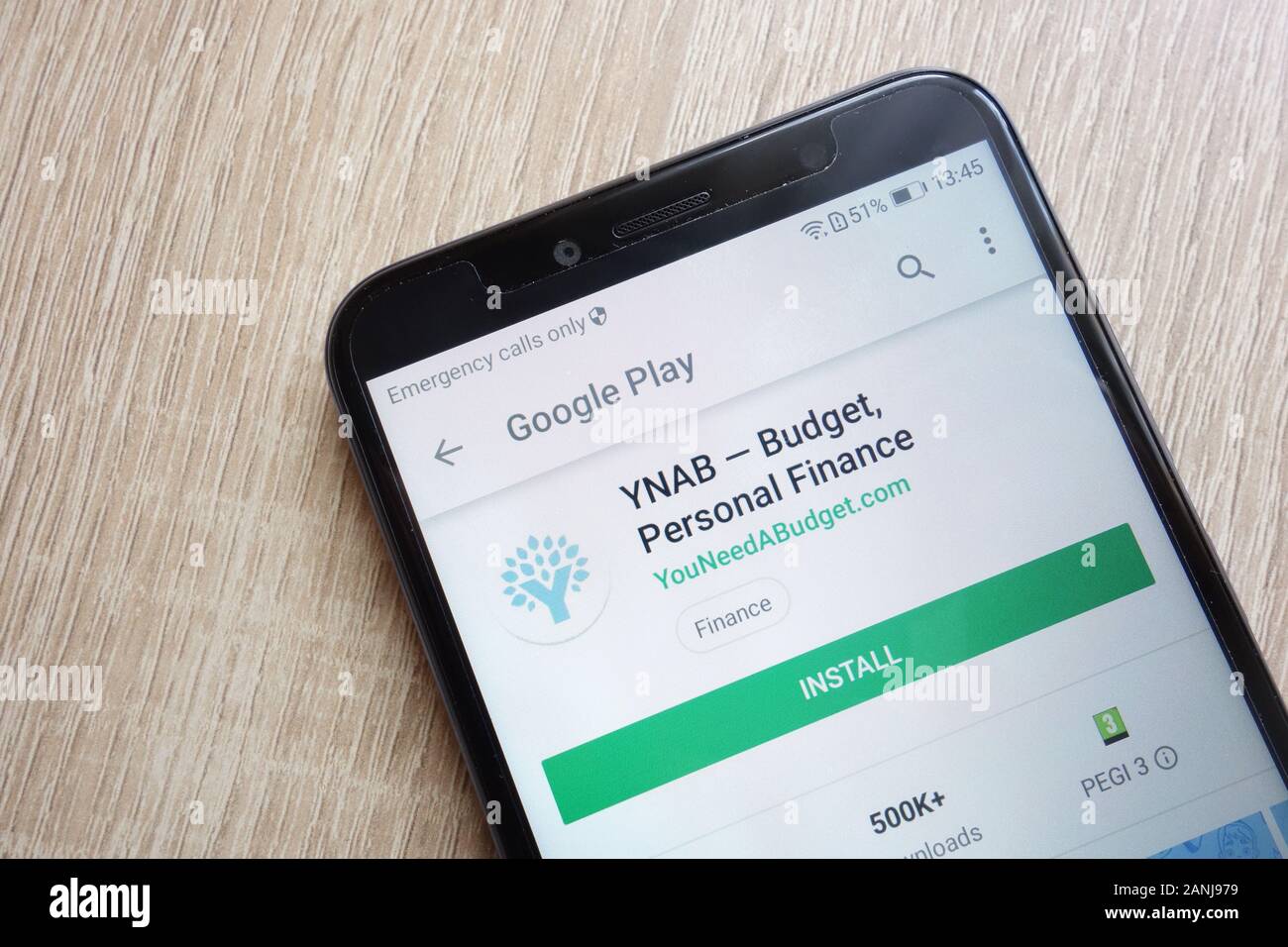 YNAB - Budget, Personal Finance app on Google Play Store website displayed on Huawei Y6 2018 smartphone Stock Photo